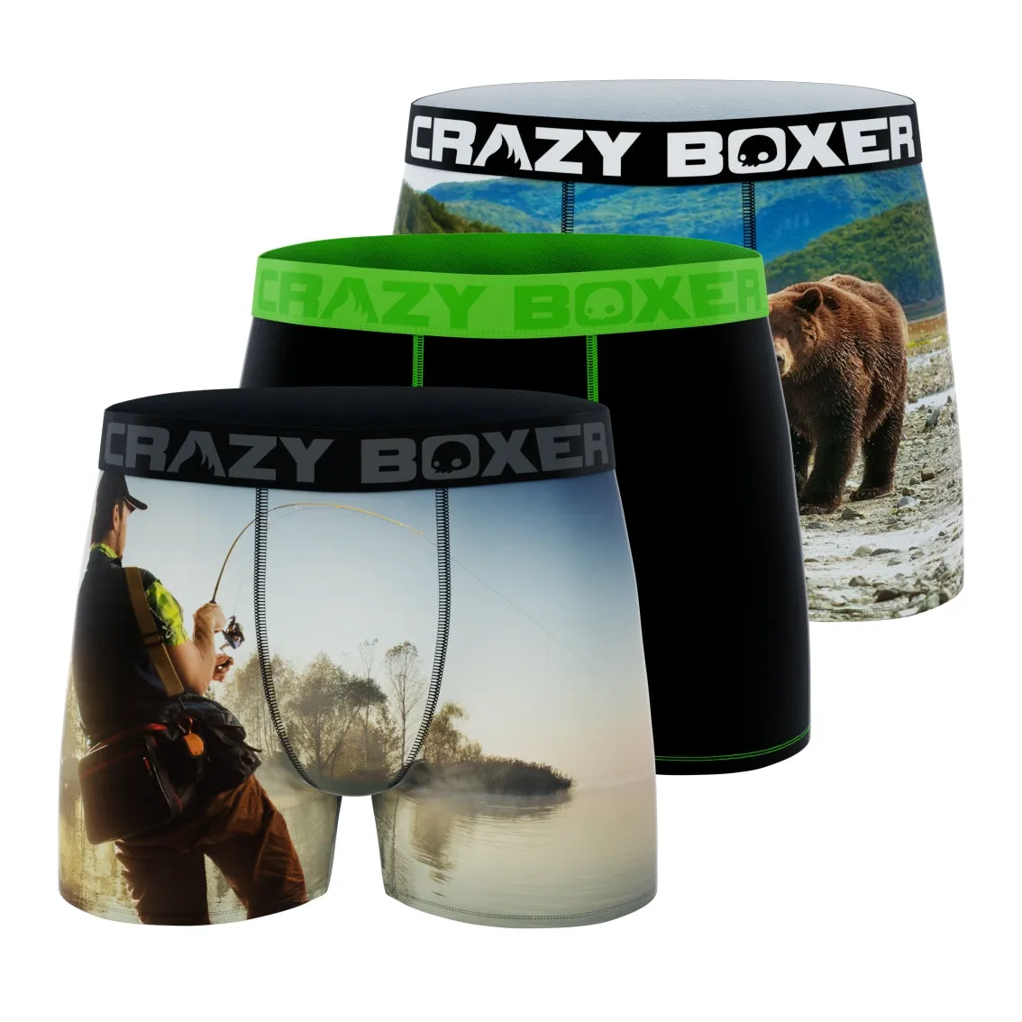 CRAZYBOXER All Star Fish Grizzly Black Men's Boxer Briefs (3 pack)