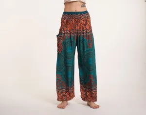 Geometric Mandalas Unisex Harem Pants in Turquoise