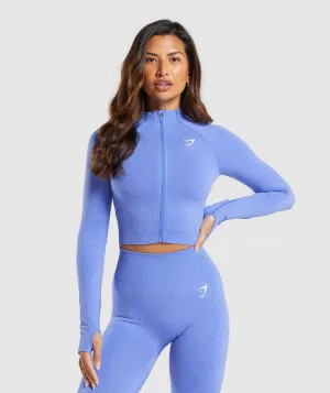 Gymshark Vital Seamless Midi Zip Pullover - Lift Blue/ Marl