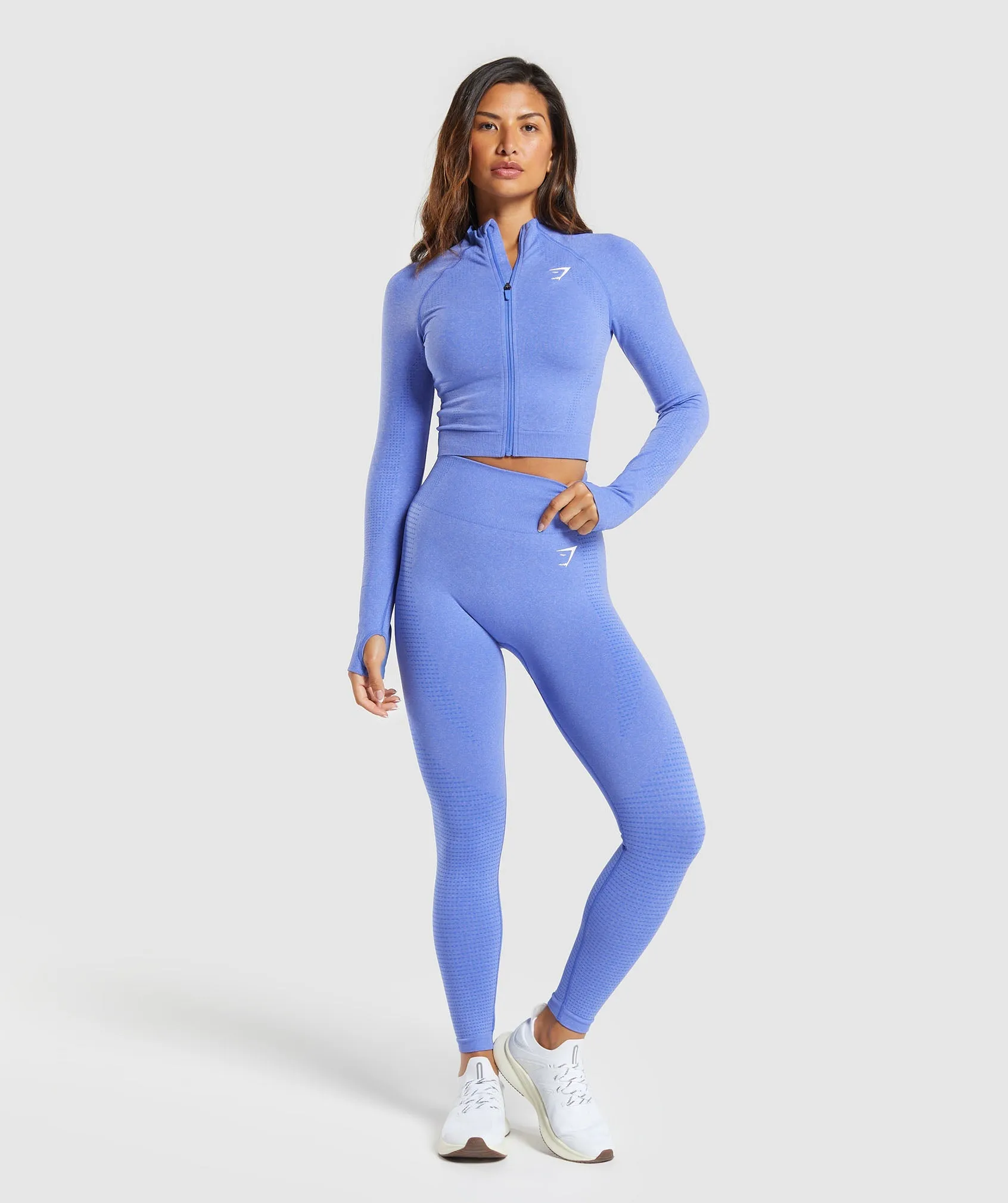 Gymshark Vital Seamless Midi Zip Pullover - Lift Blue/ Marl