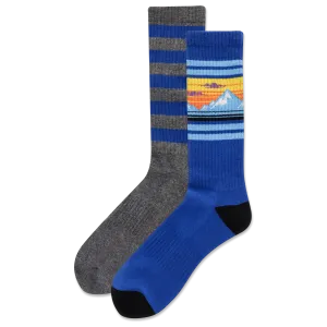 HOTSOX Men's Mountain Stripe 2 Pack Crew Socks