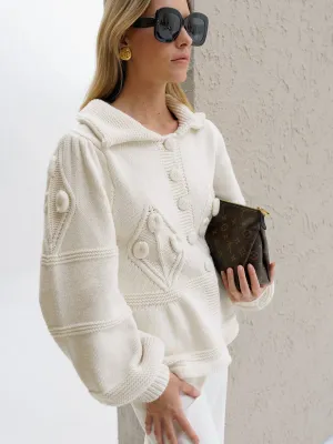 Elegant Ivory Cream Mona Cotton Applique Cardigan with Unique Design