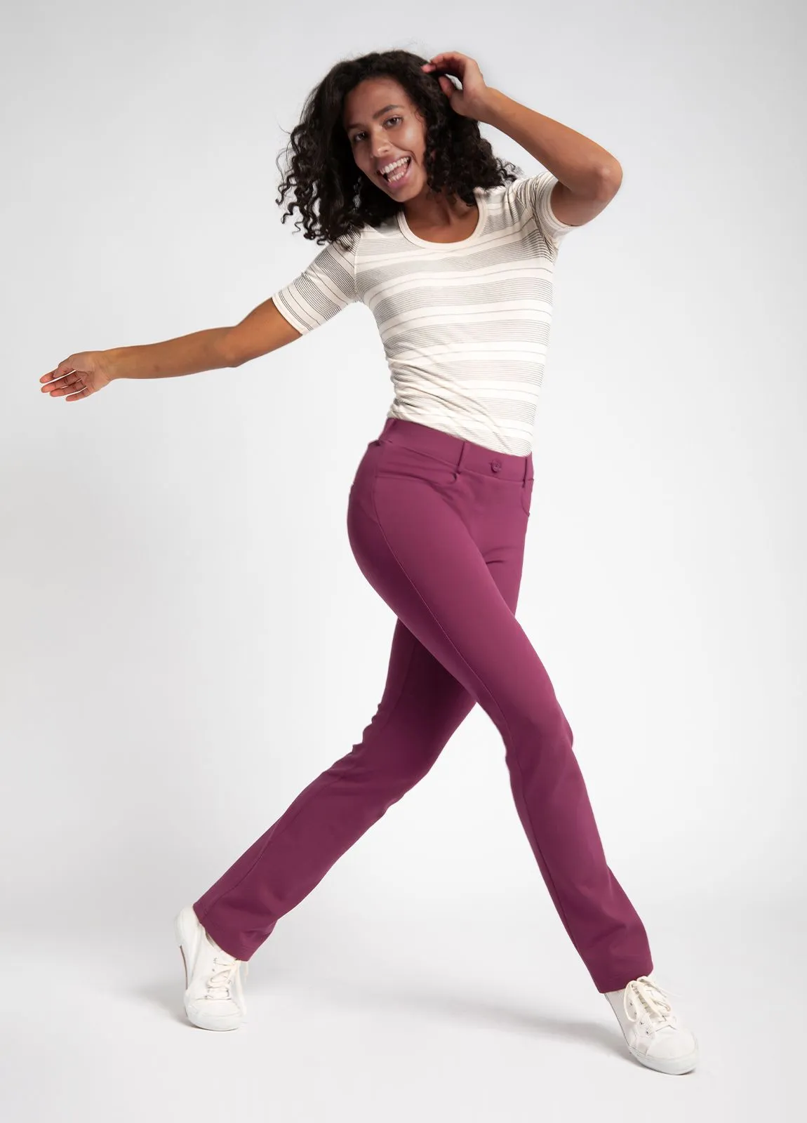 Straight-Leg | 7-Pocket Dress Pant Yoga Pants (Sangria)