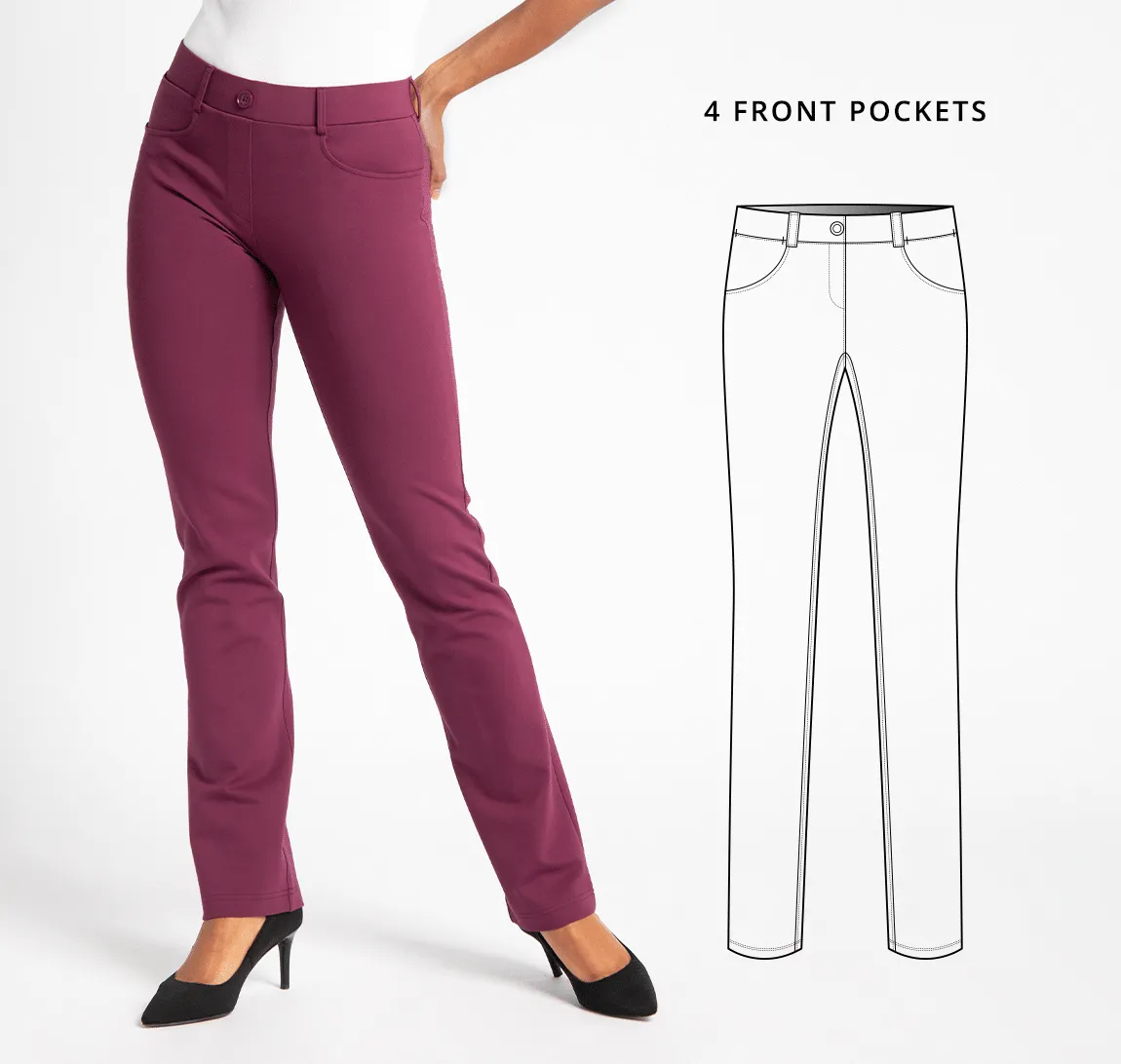 Straight-Leg | 7-Pocket Dress Pant Yoga Pants (Sangria)