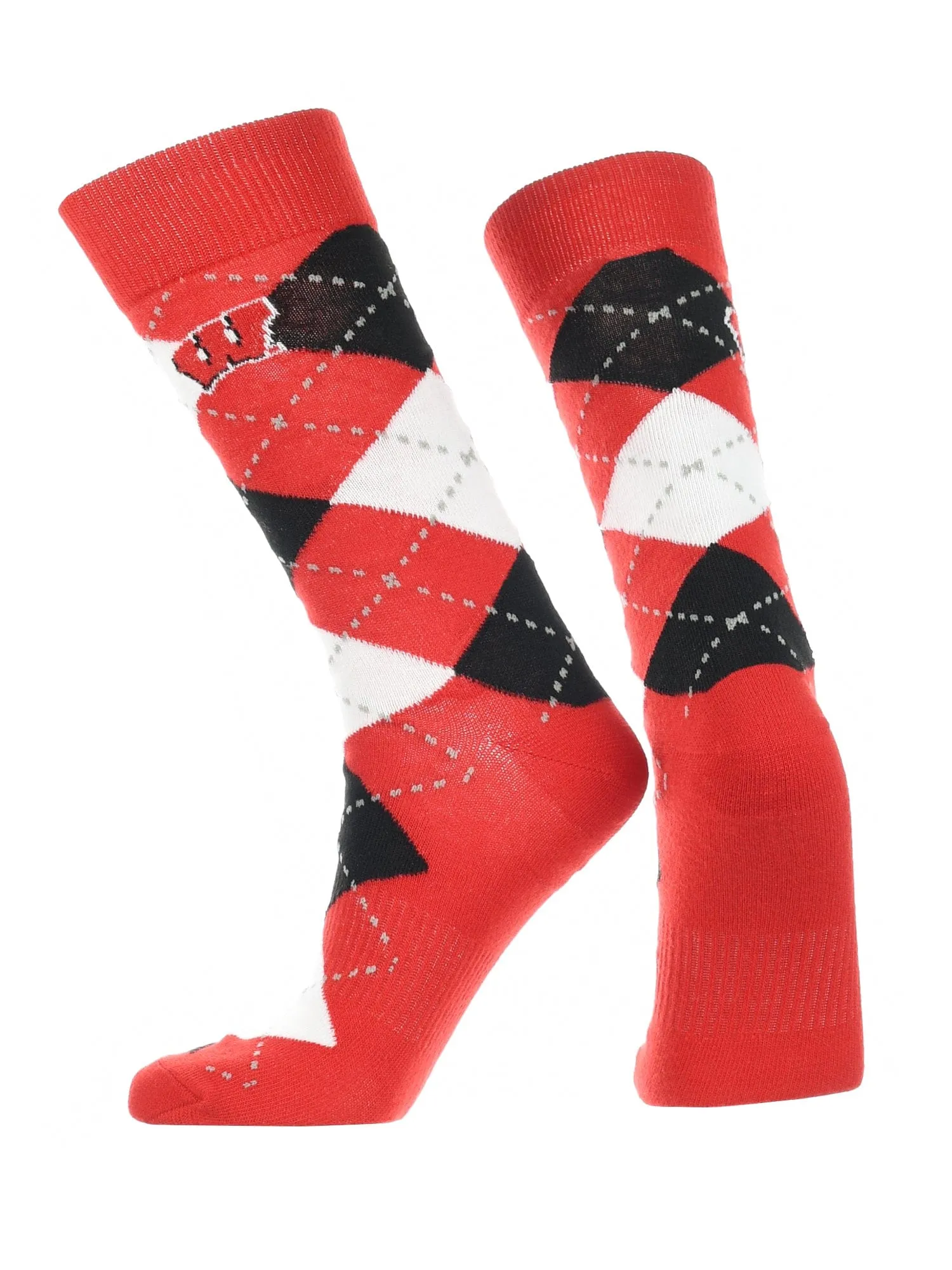 Wisconsin Badgers Argyle Dress Socks NCAA Fanwear Crew Length