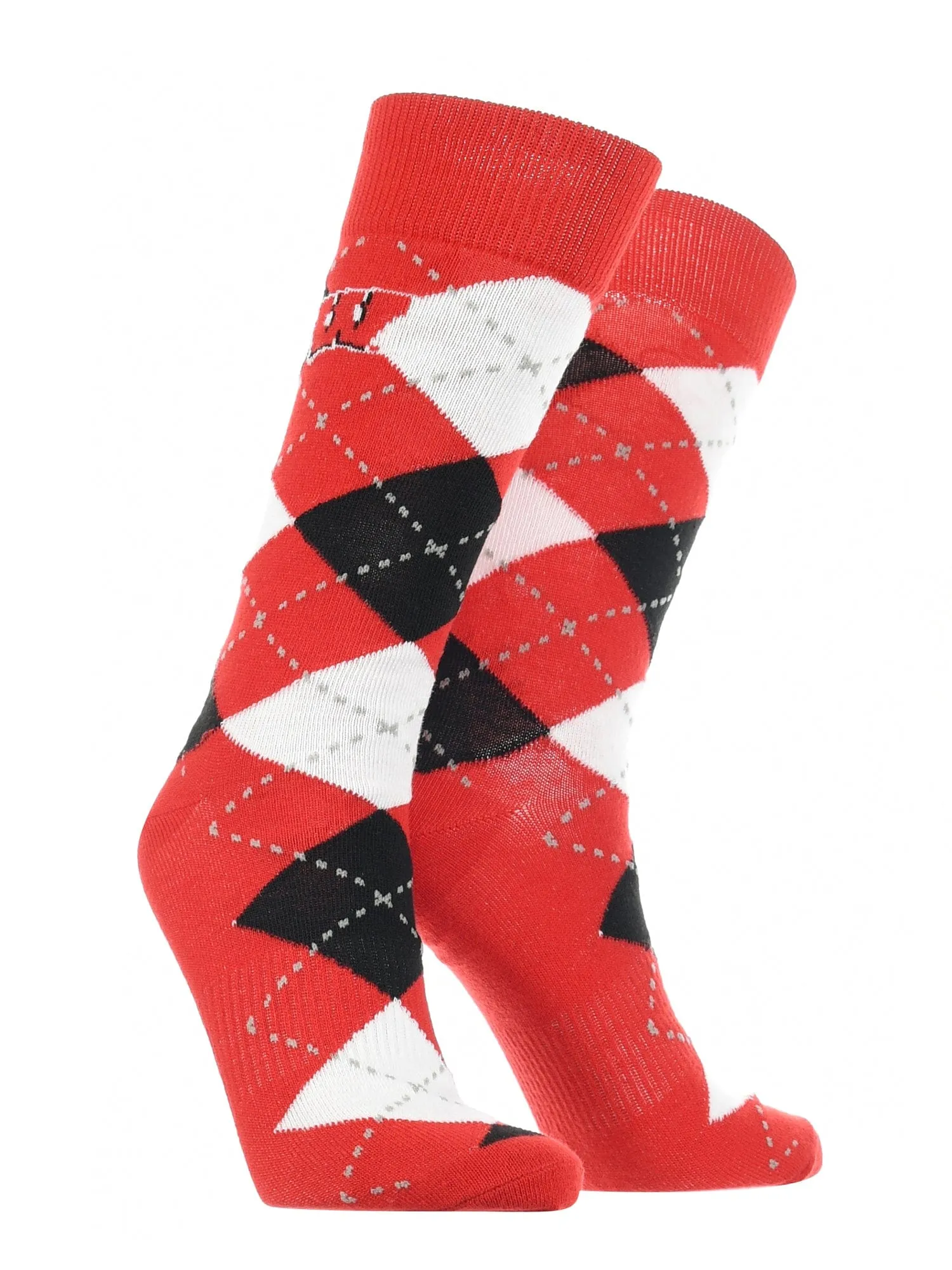 Wisconsin Badgers Argyle Dress Socks NCAA Fanwear Crew Length